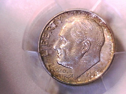 1958 D Roosevelt Dime PCGS MS 66 FB 40214138 Toned - Picture 4 of 5