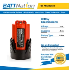 12V 1.5Ah Li-ion Battery for Milwaukee M12, 48-11-2401, 48-11-2402