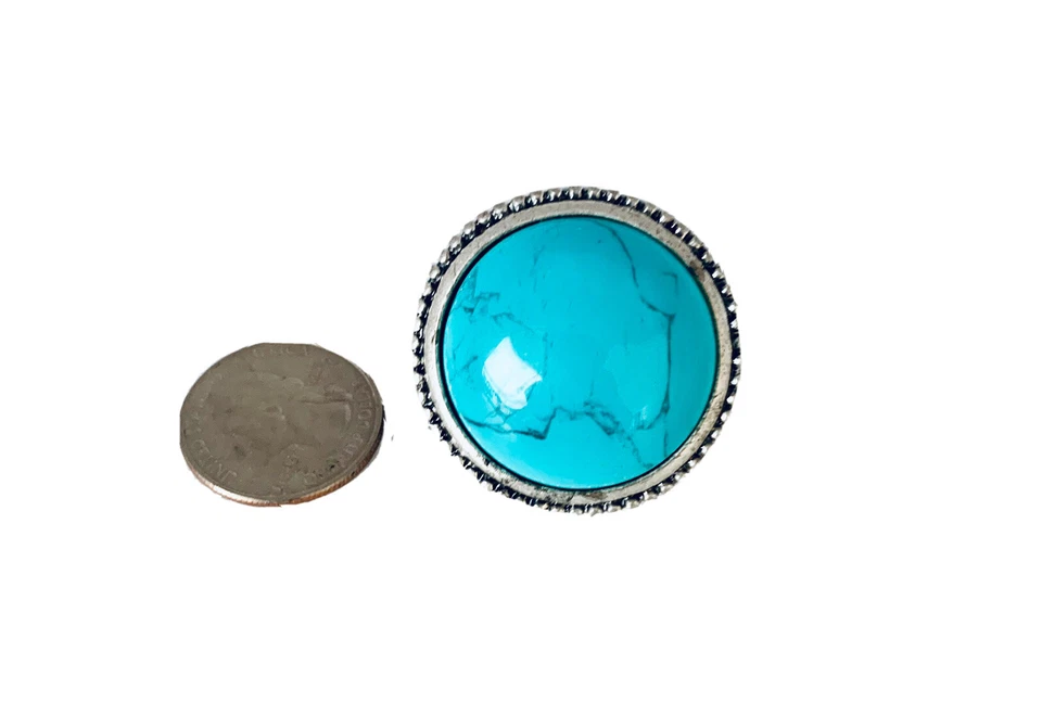 Anillo elástico Chico’s Syanne imitación turquesa tono plata antiguo  Foto 4 de 4