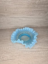 Vintage Fenton Opalescent Blue Hobnail Bon Bon Ruffled Edge Bowl Candy Dish 6"