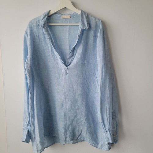 CP Shades womens tunic top size M 100% linen blue boho lagenlook