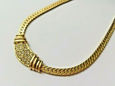 Très beau COLLIER vintage NEUF AVON chaîne doré strass ! - Photo 1/4