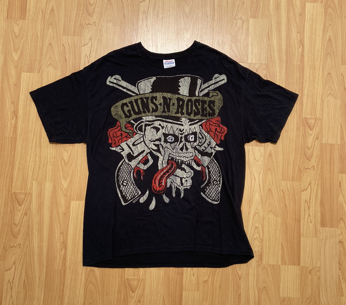 GUNS N ROSES SLASH Hanes Tシャツ ブラック スケルトン 90's Hanes ''GUNS 'N ROSES'' 両面オールオーバープリント T