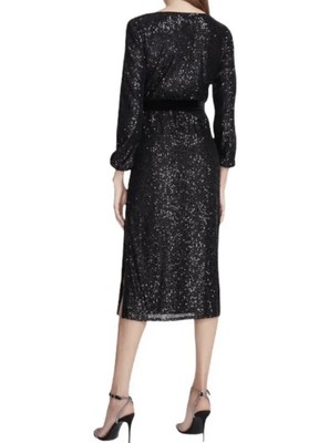 NWT Betsey Johnson Black Sequin Long Sleeve Stretch MIDI Dress Sz M NO BELT  | eBay