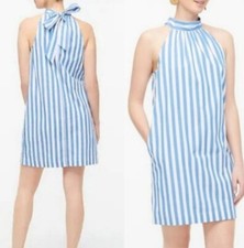 J. Crew Size 8 Blue White Striped Sleeveless Dress Tie Neck Great Cond Stripe 
