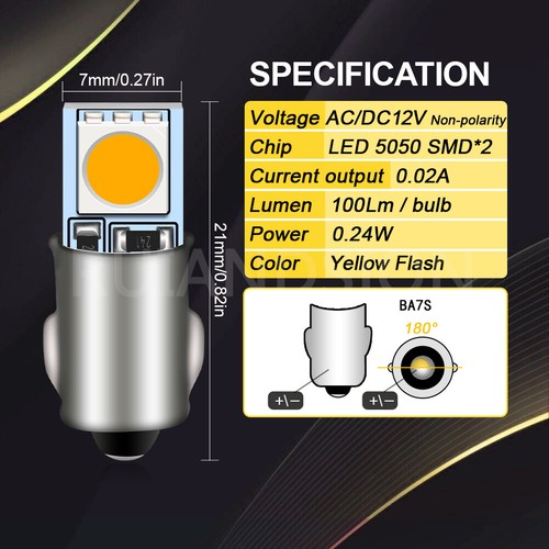 BA7S 5050 2 LED Bulb Car Instrument Panel Lamp Wedge Lamp 6V 12V24V Yellow Flash - Picture 11 of 12