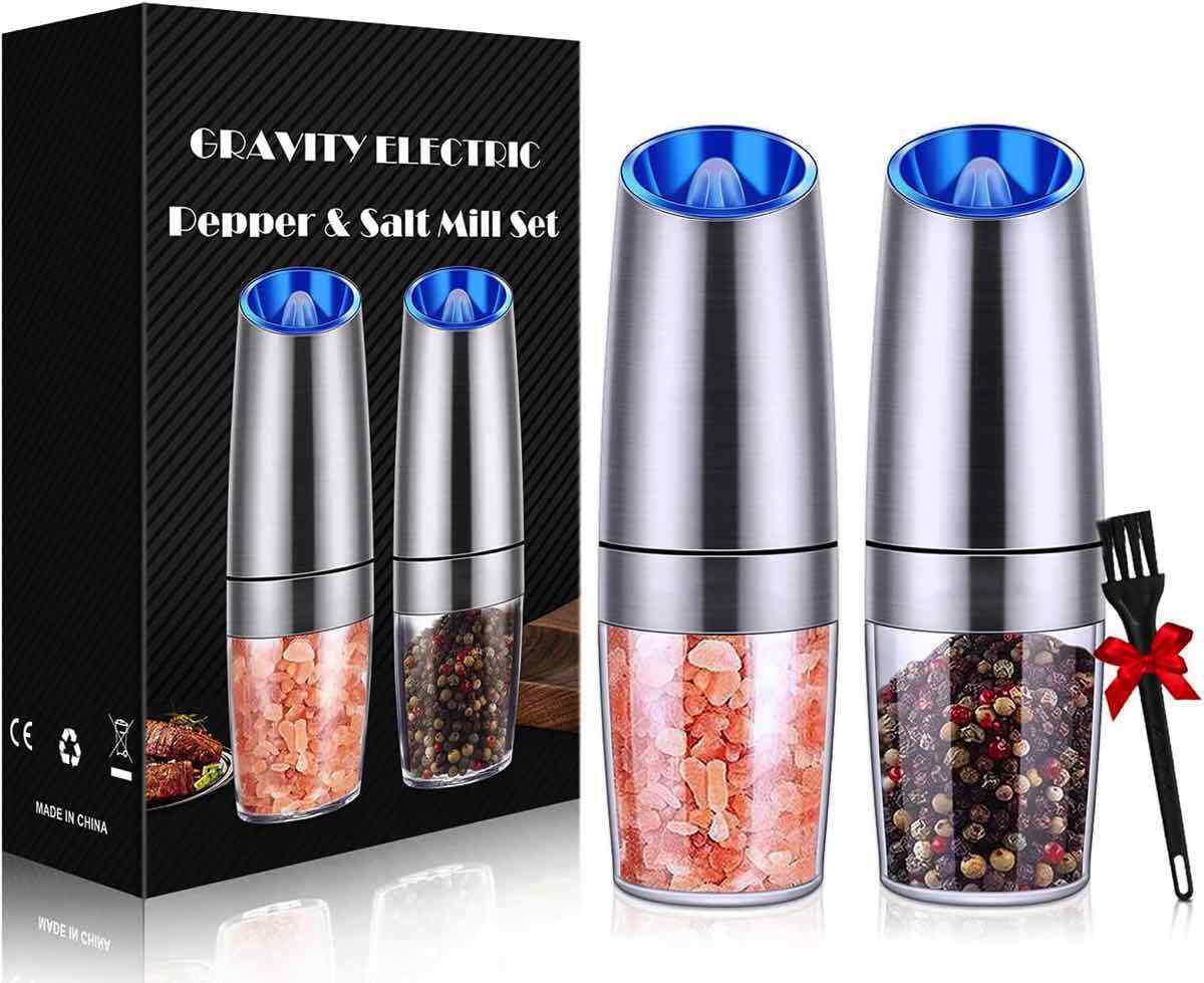 2x Elektrische Salz Und Pfeffermühle Set Schwerkraft Mühle Gewürzmühle LED Licht
