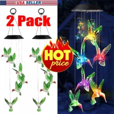 Solar Powered Color Changing LED Hummingbird Wind Chime Yard Garden Decor Lights