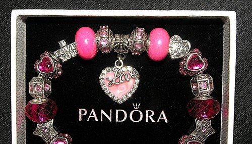 AUTHENTIC Pandora Bracelet Sterling Silver With Pink Love European Charms, Box - Picture 4 of 5