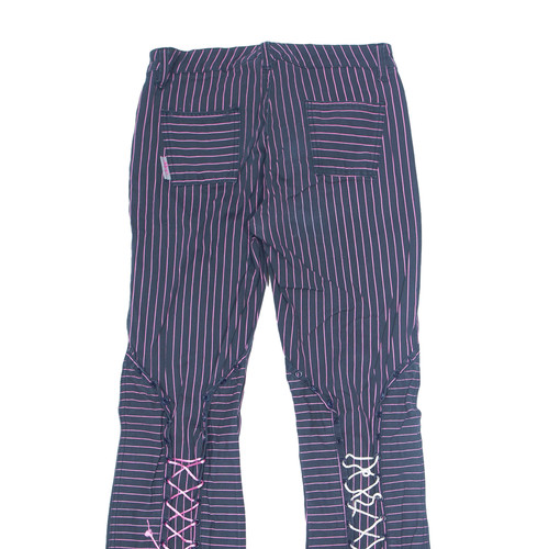 CHOR Striped Lace Up Trousers Black Regular Bootcut Womens W30 L30 - Picture 4 of 6