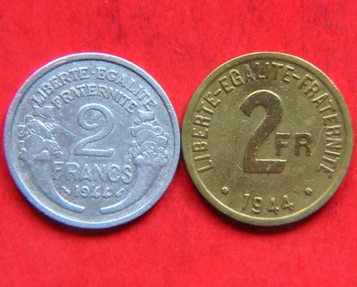 Lot 2 pièces de 2 francs 1944: Morlon et Philadelphie - Photo 1/2