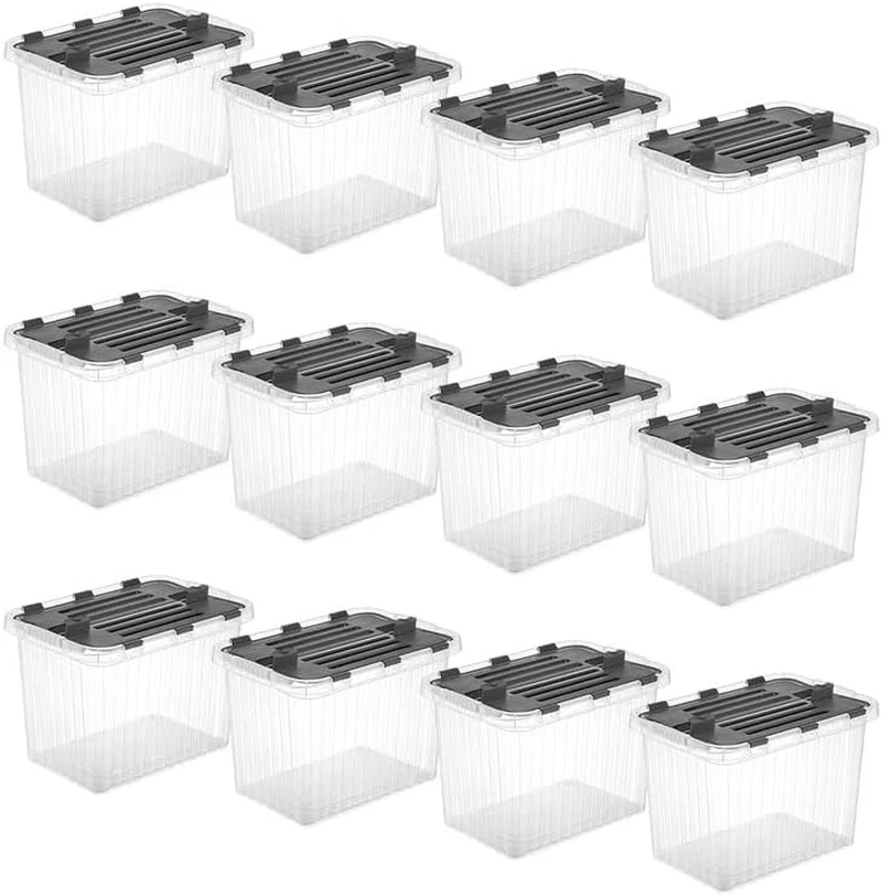 26L Deep Storage Container with Hinged Lid - 12 Pack, 27.5 Quart