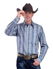 Tin Haul Western Shirt Mens L/S Stripes Blue 10-001-0068-0622 BU