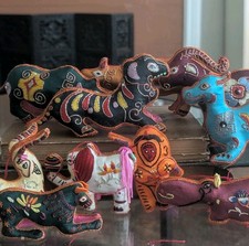 Lot Vtg Embroidered Silk Satin Animal Lot Cat Elephant Ram Handmade Collection