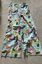 A New Day Wide Leg Pants Womens M Linen Blend Tropical Pull On Drawstring
