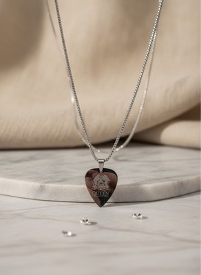 Queen Rhapsody Tour 2023 Necklace Heart Guitar Pick Pendant Silver Tone NWOT