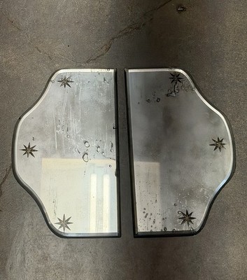 VTG Pair Beveled Etched Atomic Star Symmetrical Wall Mirrors Black Back MCM