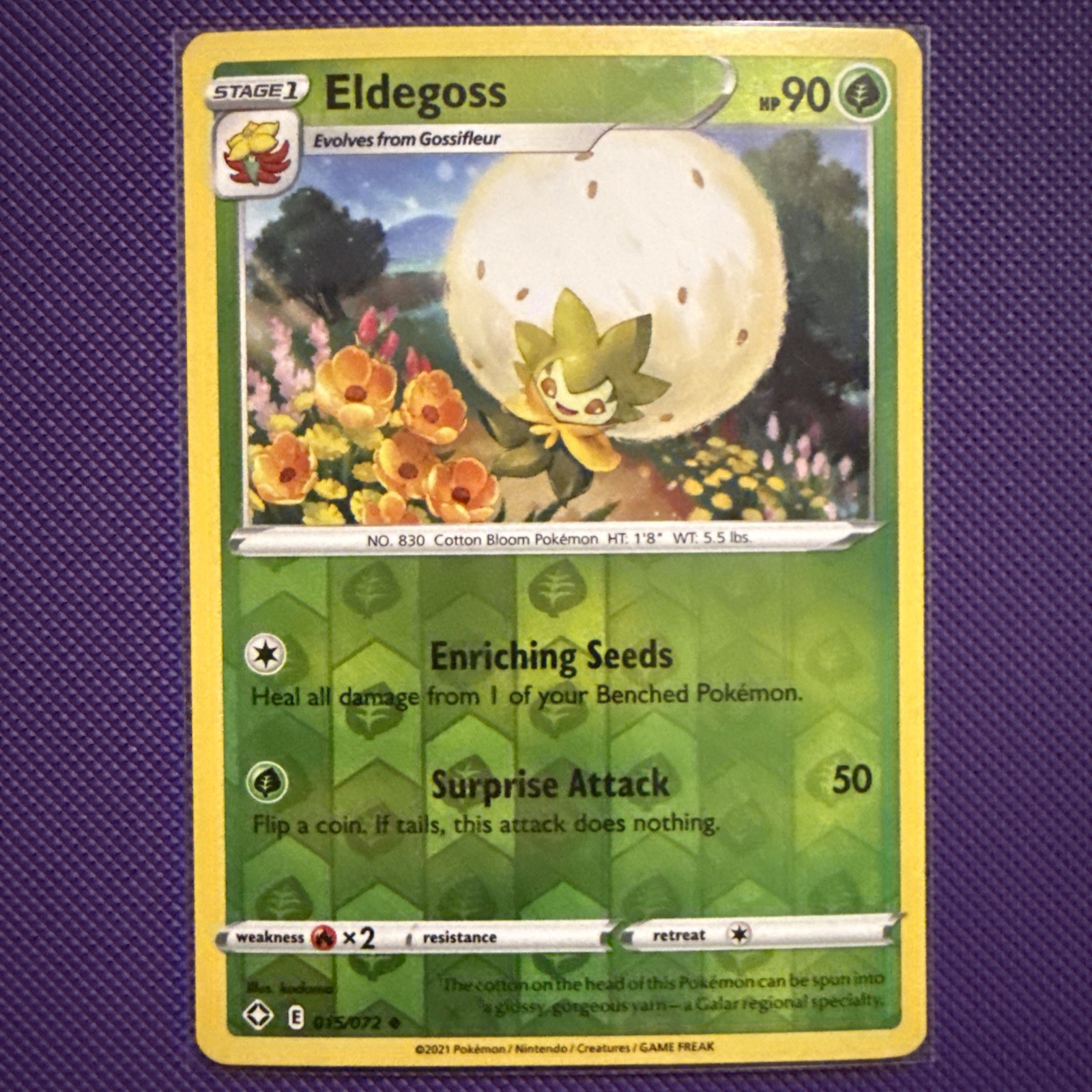 Eldegoss 15/72 Shining Fates Reverse Holo Uncommon Pokémon TCG 015/072 Pokemon