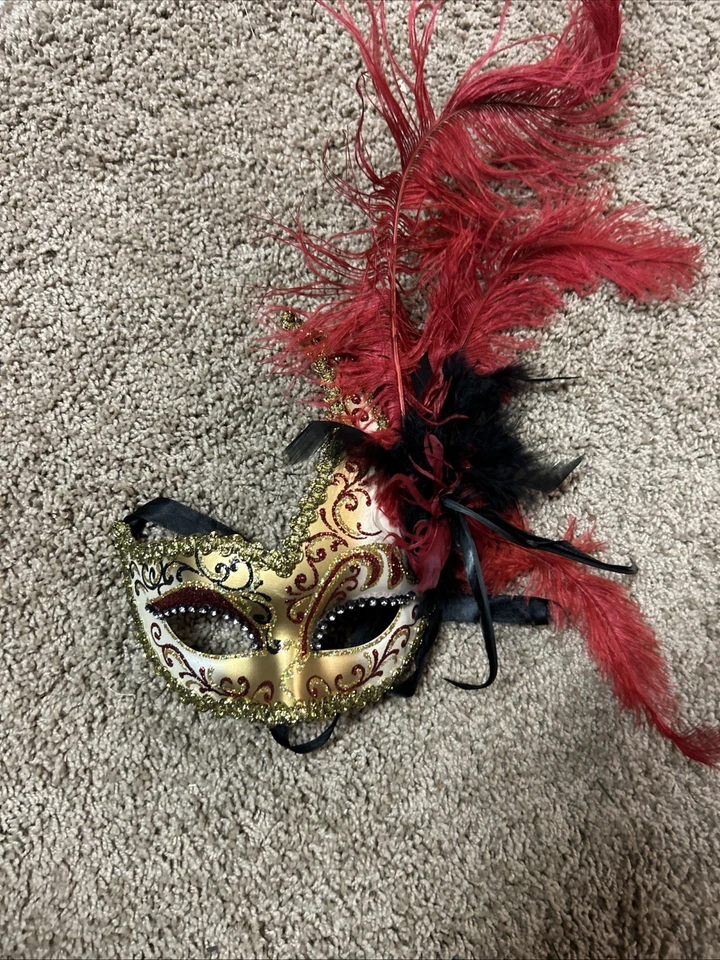 Masquerade Venetian Mask Hand Painted In Italy Made For Pier One Bling Gold - Image 2 of 4