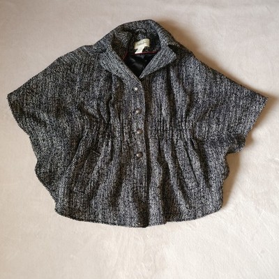 Jonathan Stone Black White Tweed Wool Blend Buttoned Cape Coat Women's L