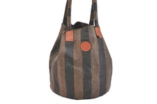 Authentic FENDI Pequin Hand Tote Bag Purse PVC Leather Brown Black Junk 4724N