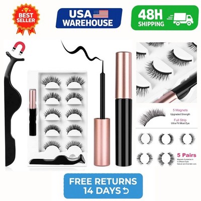 Magnetic Eyelashes with Eyeliner Kit, 5 Pairs Natural Look False Eyelashes with