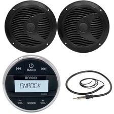 Black Marine 6.5" 2Way Speakers, Marine Bluetooth AUX AM FM Round Radio, Antenna