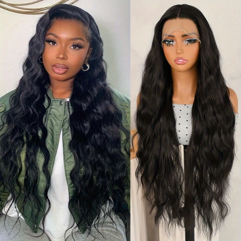 Curly Wave Lace Front Wigs 13x4 Free Part Pre Plucked Natural Hairline Black Wig - Image 2 of 4