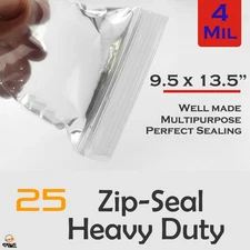 25 - 9.5 x 13.5" Clear Reclosable Zip Seal Bag Plastic 4 Mil Bags Jewelry Zipper
