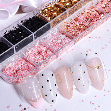1 Box 4 Color Holographic Hearts Nail Glitter Round Star Nail Sequins 3D Pink...