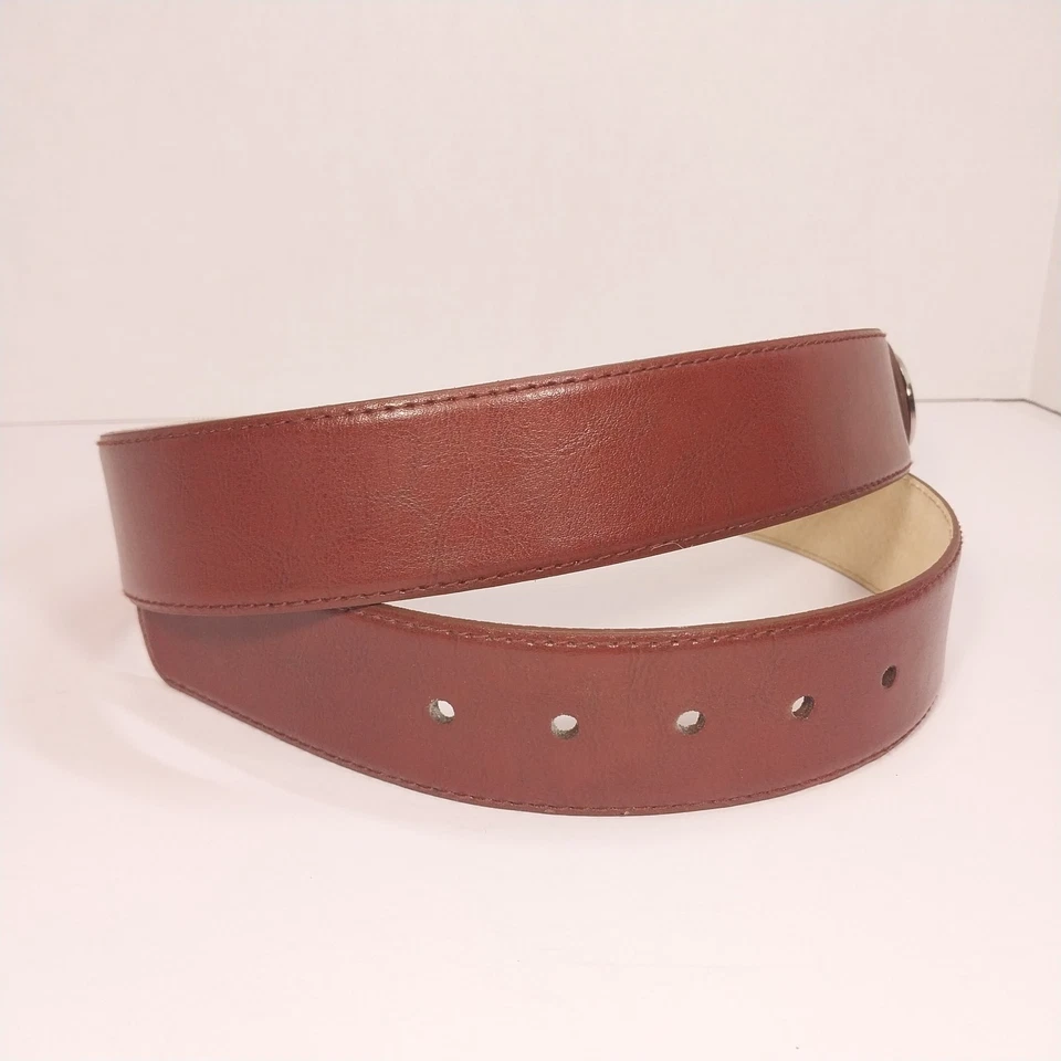 Michael Kors Talla 34 Ancho Medio 1-1/2” Para Hombre Cinturón Cuero Marrón Hebilla Plateada Foto 3 de 4