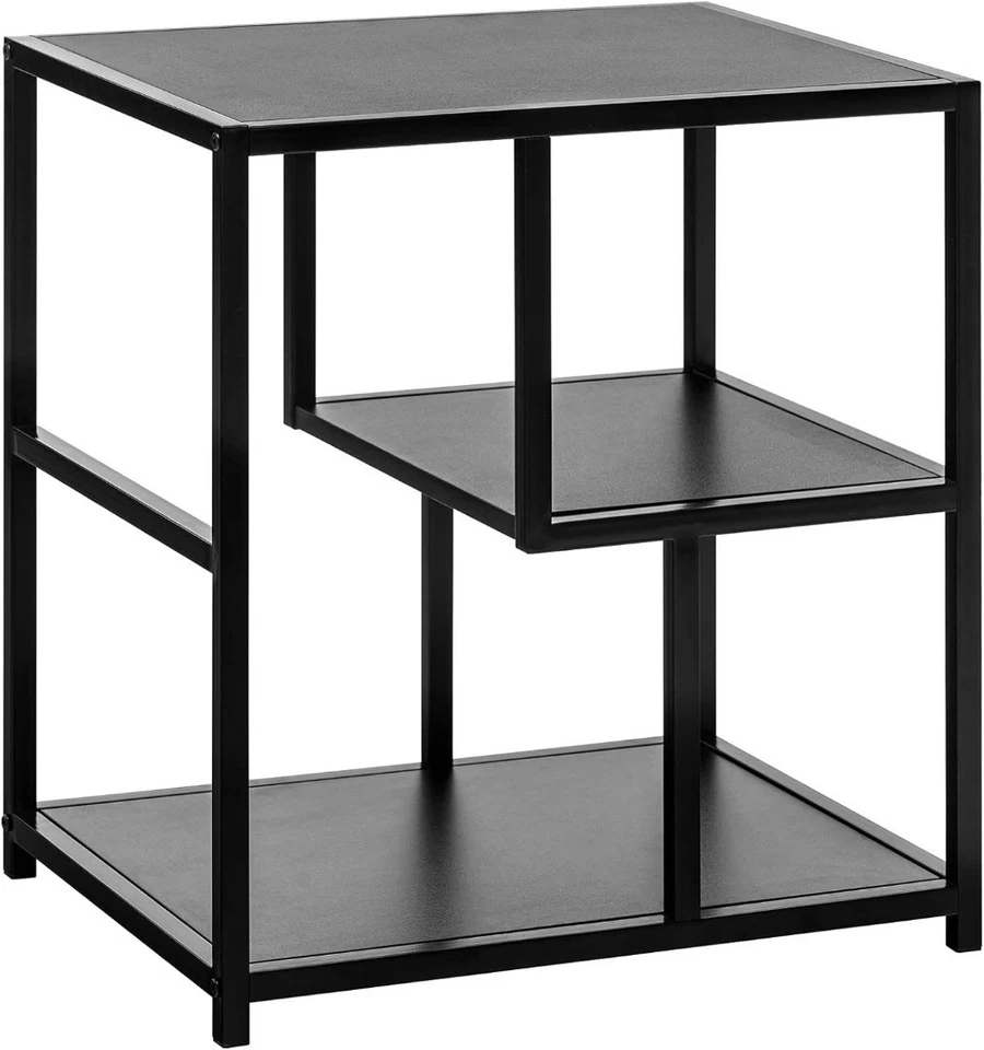 Side Table Black Industrial Coffee Metal Frame Bedside Table Storage Wooden