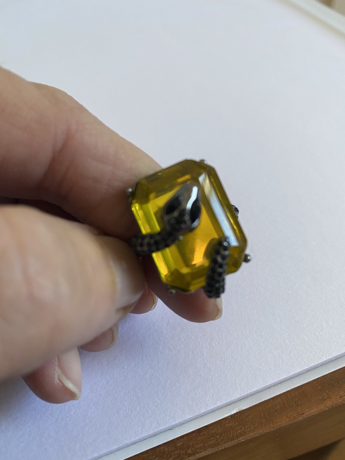 Statement Ring Emerald  Cut Yellow Stone Silver S… - image 9