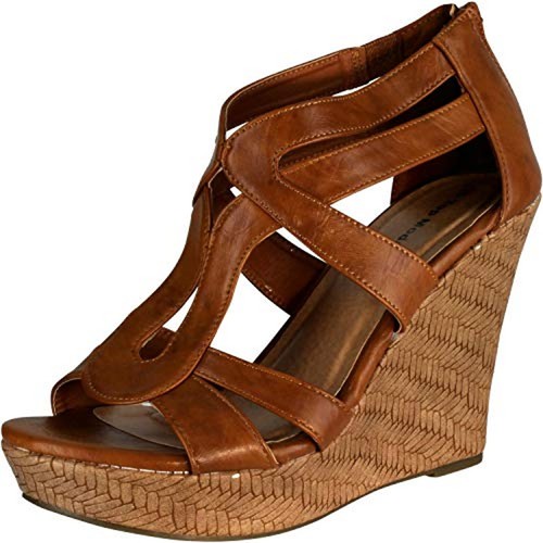 Top Moda Gladiator Platform Wedge Sandals Beige & Tan Cutout Strappy Open Toe - Picture 11 of 11