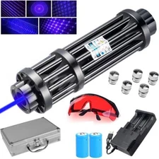 8000M Blue Laser Pointer Visible Beam Light Torch LazerPen+Battery+5 Head Caps