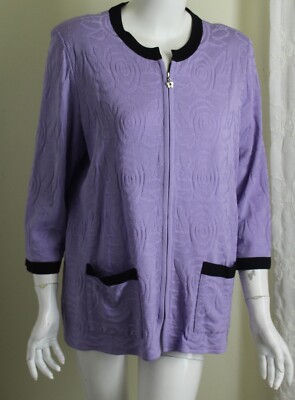 Exclusively Misook Größe L Lila Blumen Geprägt 3/4 Jacke Blazer Acryl Schön