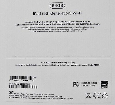 Empty Box for Apple MK2K3LL/A iPad Wi-Fi 64GB Space Gray 9th Empty Box for Apple MK2K3LL/A iPad Wi-Fi 64GB Space Gray 9th