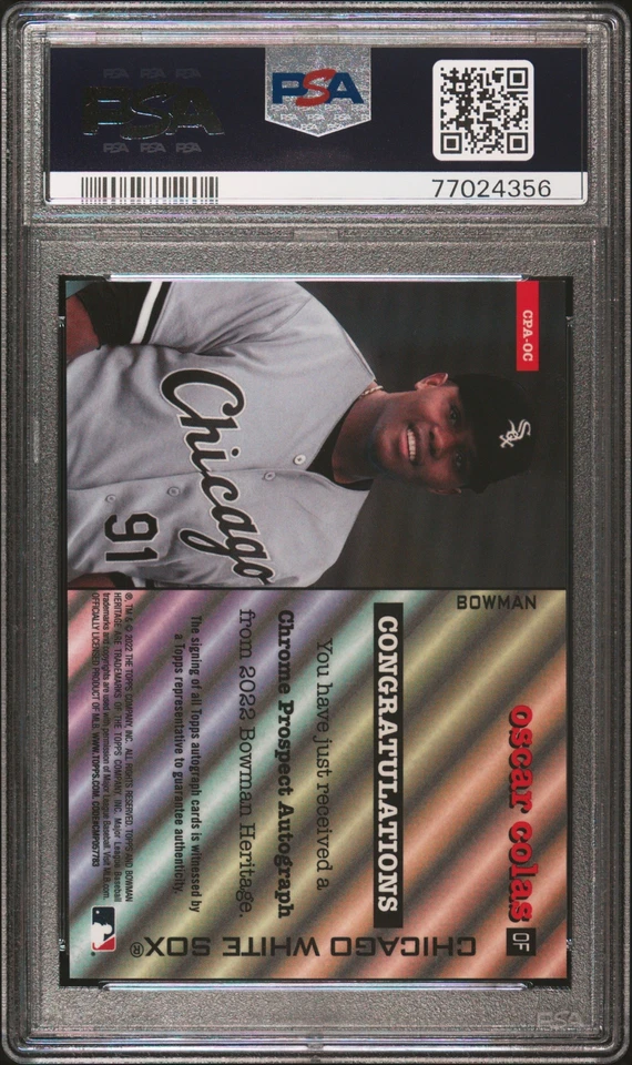 Oscar Colas 2022 Bowman Heritage Baseball #CPA-OC Chrome Prospect Auto PSA 9 - Image 2 of 2