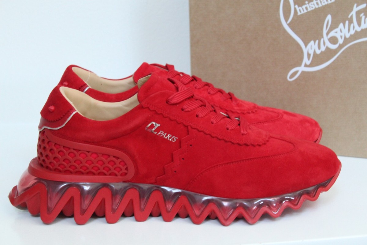 sz 9 / 42 Christian Louboutin Red Suede Loubishark Low Top Sneaker 
