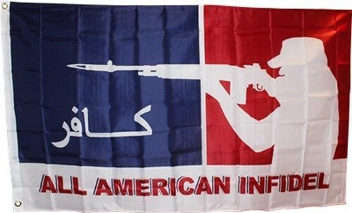 All American Ungläubige Flagge 3 x 5 Fuß arabisch & englisch Veteran Tierarzt Irak Afghanistan - Bild 1 von 3