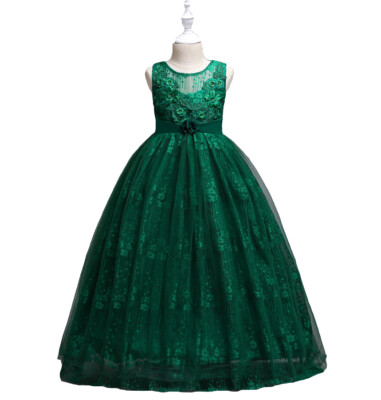 TTYAOVO Girls Lace Tulle Princess Dress - Tea-Length Party Gown, Sizes 10-11 Years, Green, For Weddings & Parties 1 thumbnail image