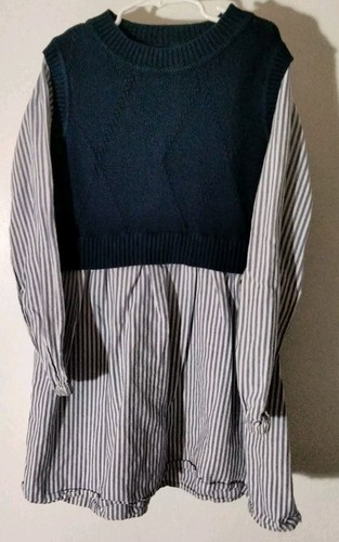 Free Assembly Girls Navy Blue Sweater Vest Dress With Navy/Ivory Stripes Sz 7/8 - Picture 15 of 18