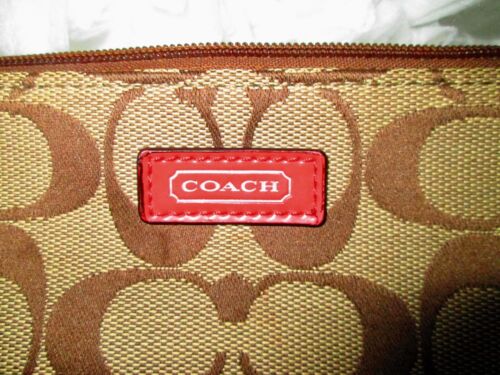 BOLSO/CARTERA DE COLECCIÓN Y2K COACH SML LOGOTIPO ETIQUETA COLGANTE CREMALLERA MARRÓN/ROJO/ORA - Imagen 4 de 5