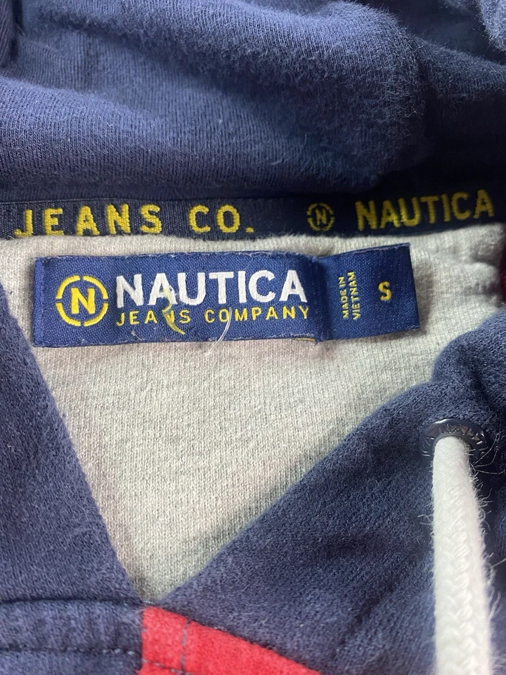 Sudadera con Capucha Nautica Para Hombres Pequeña Roja Azul Deletreada Logotipo de Diseñador Bloques de Color NY NJ Foto 4 de 4