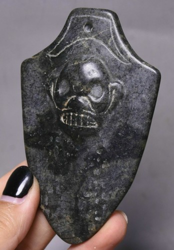 9cm Meteorite Iron (Black Magnet)Skeleton People Head Skull Token Amulet Pendant - Picture 3 of 5