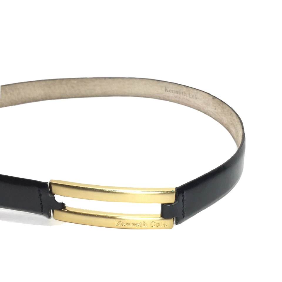 Kenneth Cole Mujer Cinturón Negro Pequeño Cuero Logo Vestido Cinturón Pantalón Pantalón Foto 4 de 4