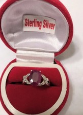 Original untreated Ruby Gemstone Oval Halo 925 Sterling Silver Ring size 7