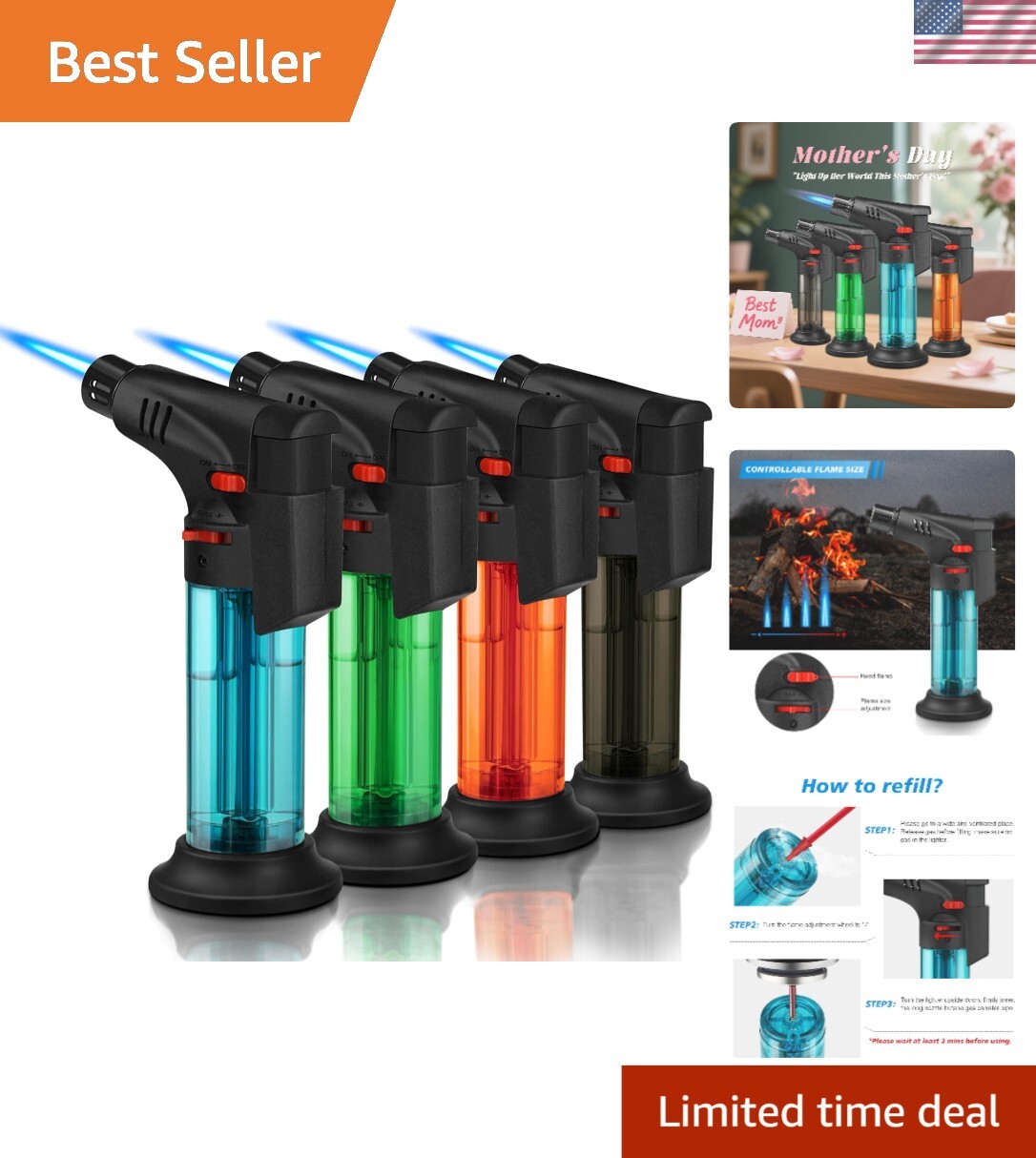 S - Windproof, Refillable For Bbq & Candle Use