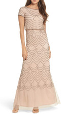 Adrianna Papell Womens Taupe Pink Beaded Blouson Gown L23212 Size US 8