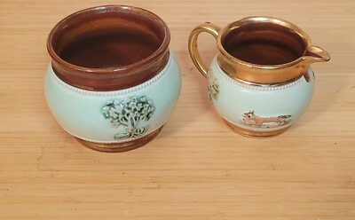 1930's BOURNE DENBY DERBY POTTERY FOX HUNTING SCENE Luster Ware Sugar  ENGLAND